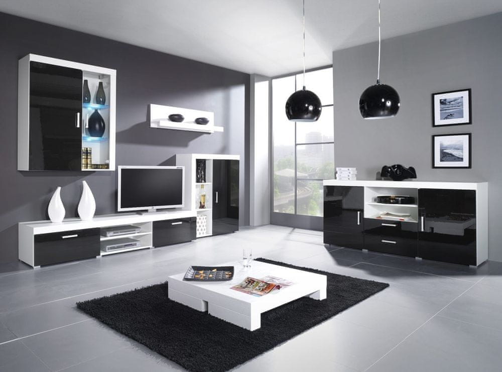Veneti Obývacia zostava s LED modrým osvetlením ITABUNA 2 - biela / lesklá čierna